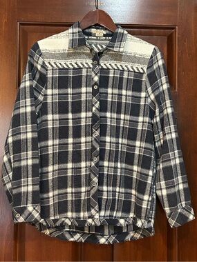 Anama Women’s Plaid Cotton Wool Blend Button Up Shirt M Western Farmhouse